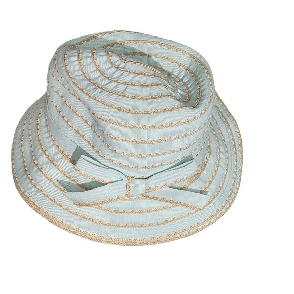 Tommy Bahama Women's Blue & Gold Striped Bucket Sun Hat Beach Vacation - Picture 3 of 5